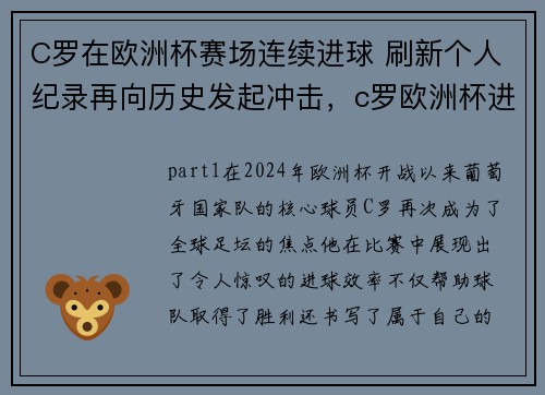 C罗在欧洲杯赛场连续进球 刷新个人纪录再向历史发起冲击，c罗欧洲杯进球统计