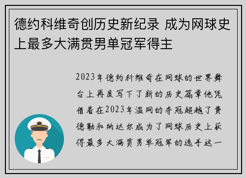 德约科维奇创历史新纪录 成为网球史上最多大满贯男单冠军得主