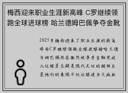 梅西迎来职业生涯新高峰 C罗继续领跑全球进球榜 哈兰德姆巴佩争夺金靴奖